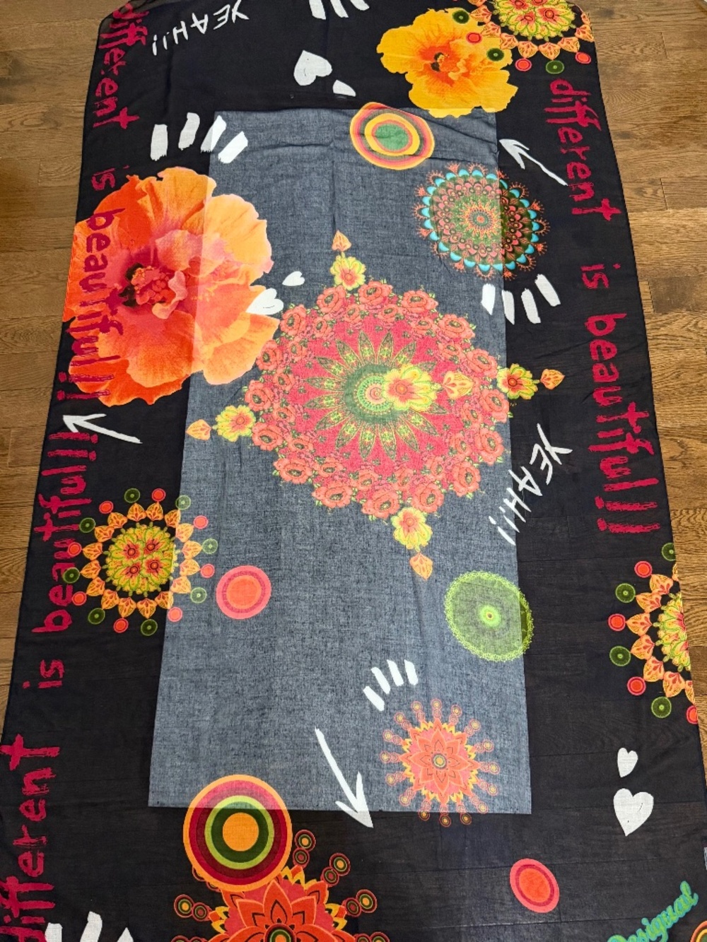 Desigual Oversized Mandala Flower Rectangular Foulard Scarf Wrap